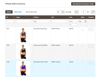Magento 2 order creation page product search with images