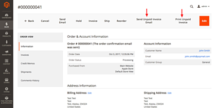 Magento 2 Unpaid Invoices Action Buttons
