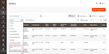Magento 2 Unpaid Invoices Mass Actions