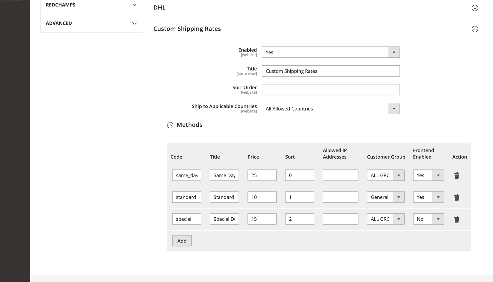 Custom Shipping Rates Configuration