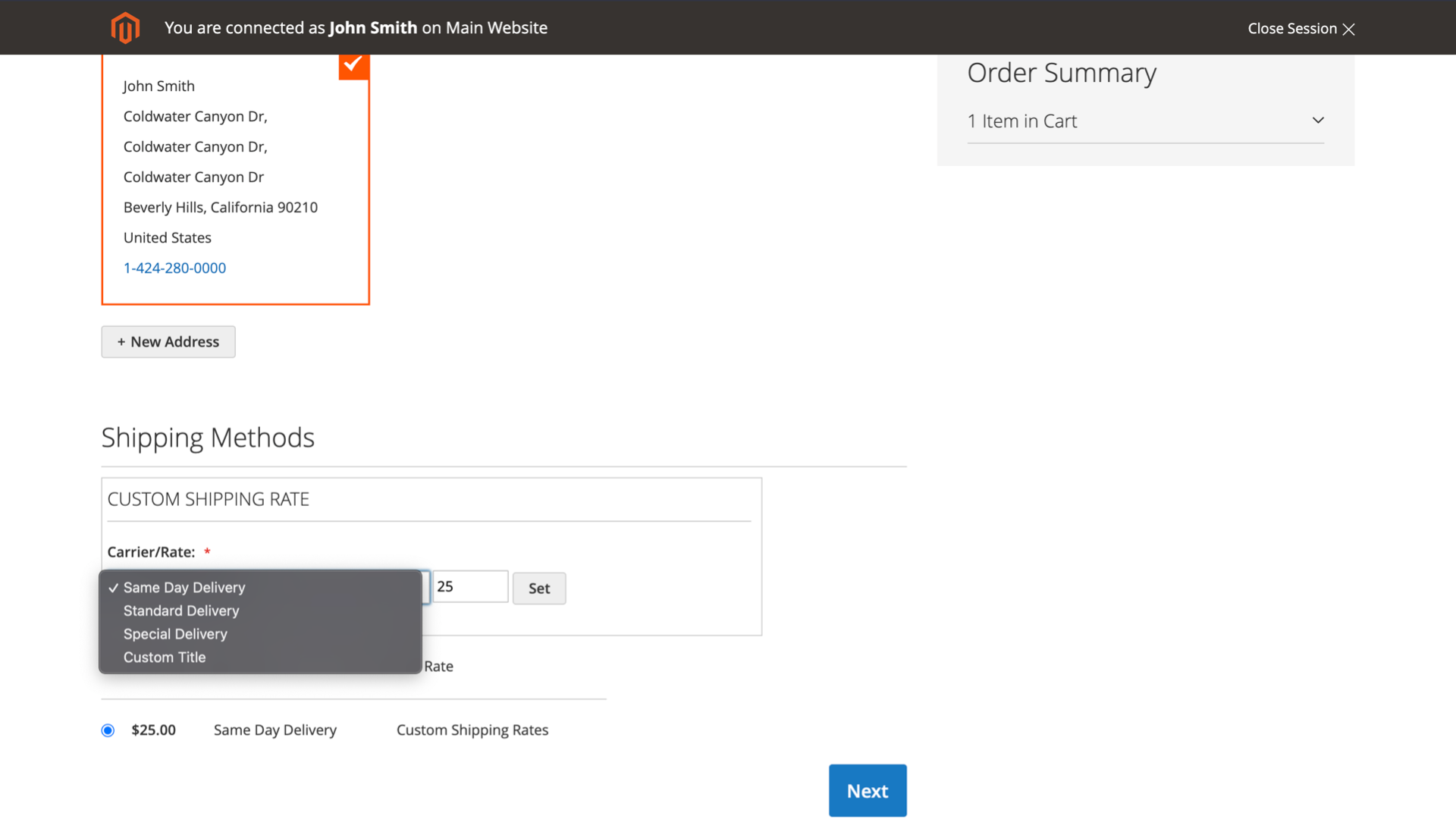 Login as Customer Shipping Rates