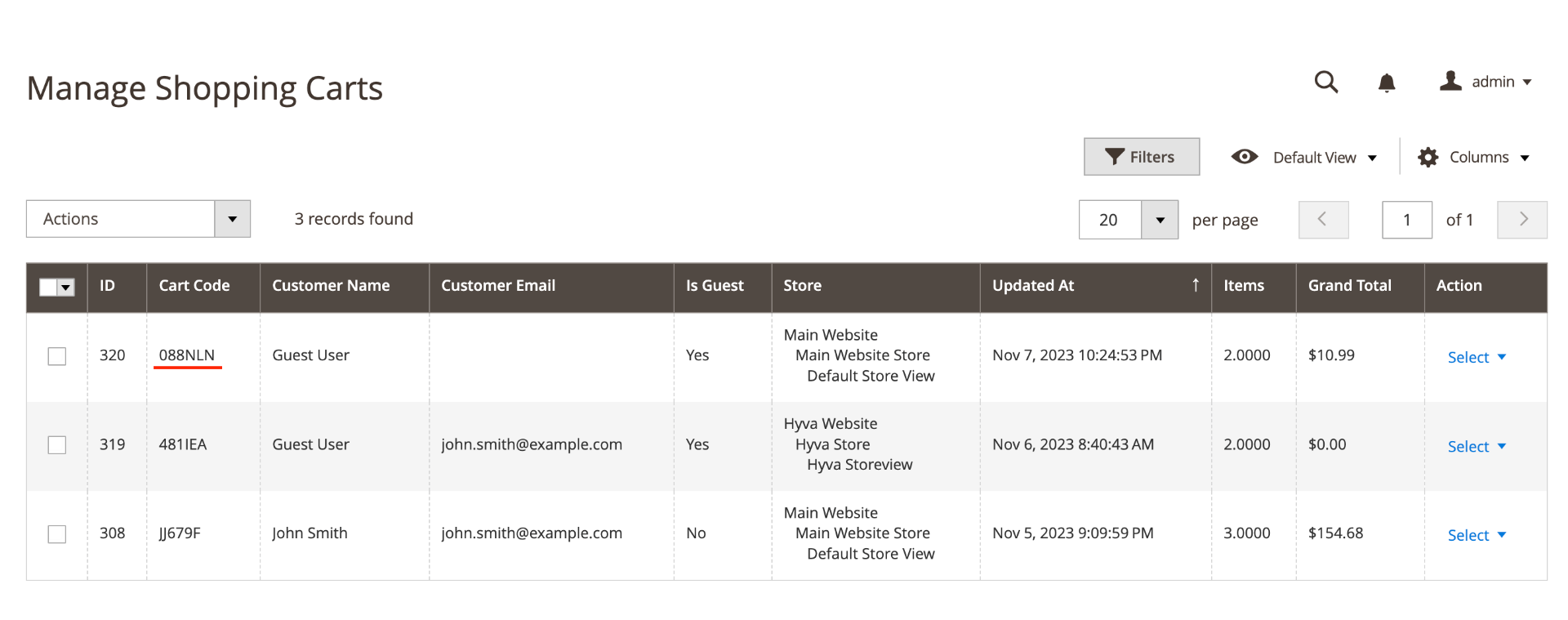Shopping Cart list in Magento admin