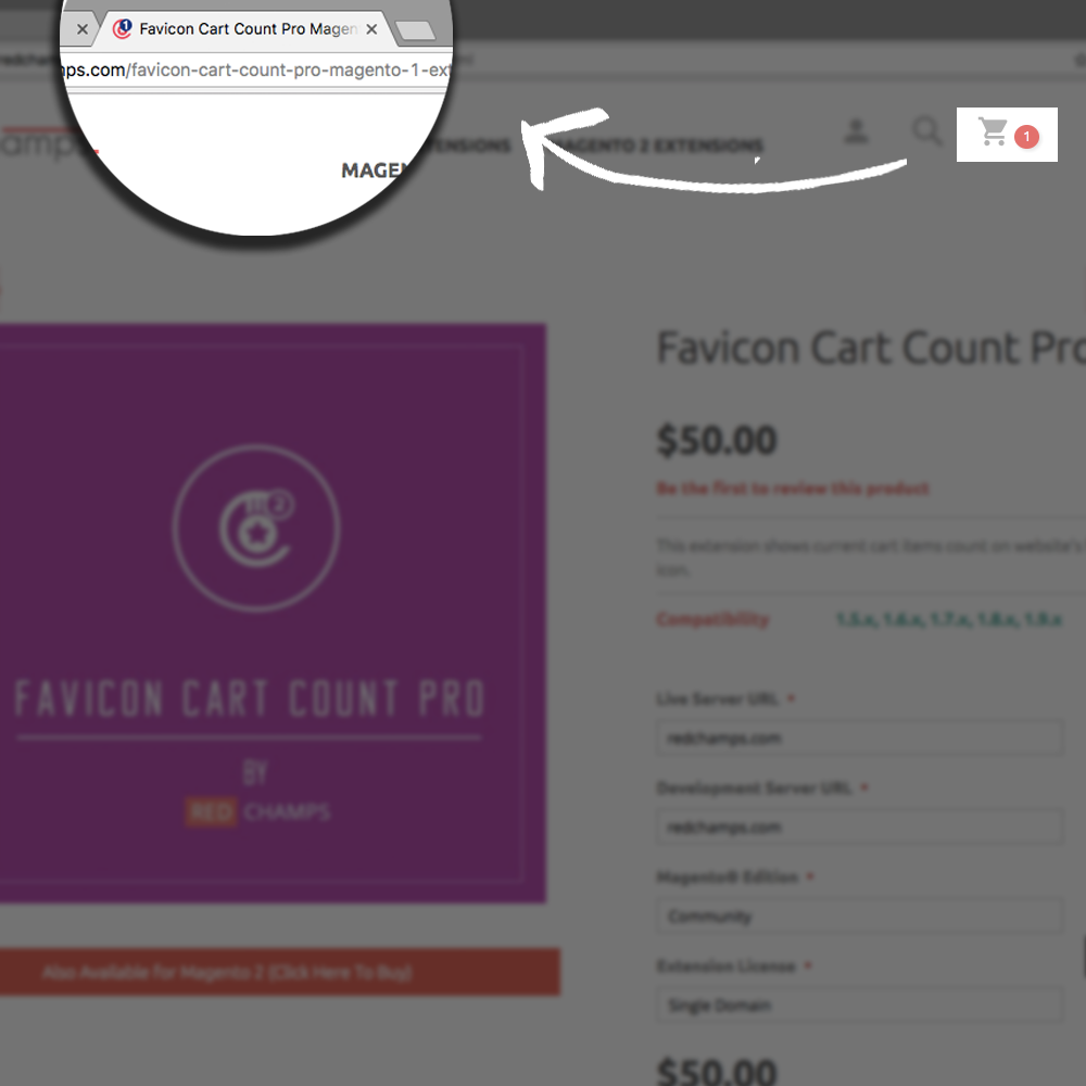 Favicon cart count Magento extension