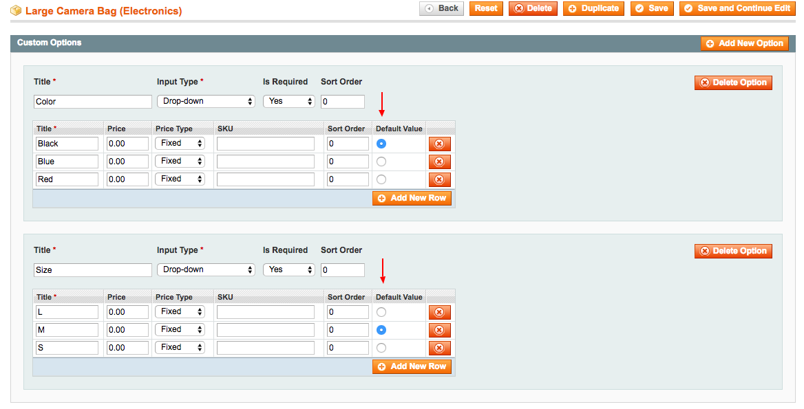 Custom Option Default Value Magento 1 Admin