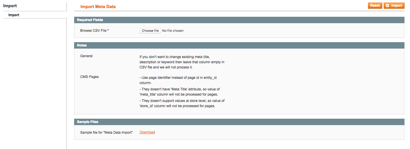 Magento extension for Meta Tags Import