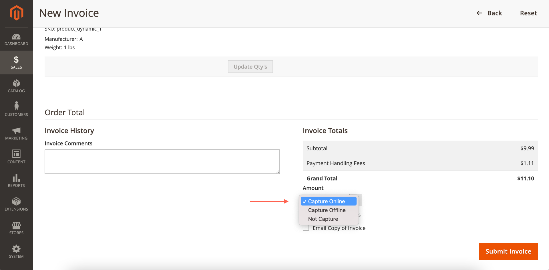 Magento Invoice capture options