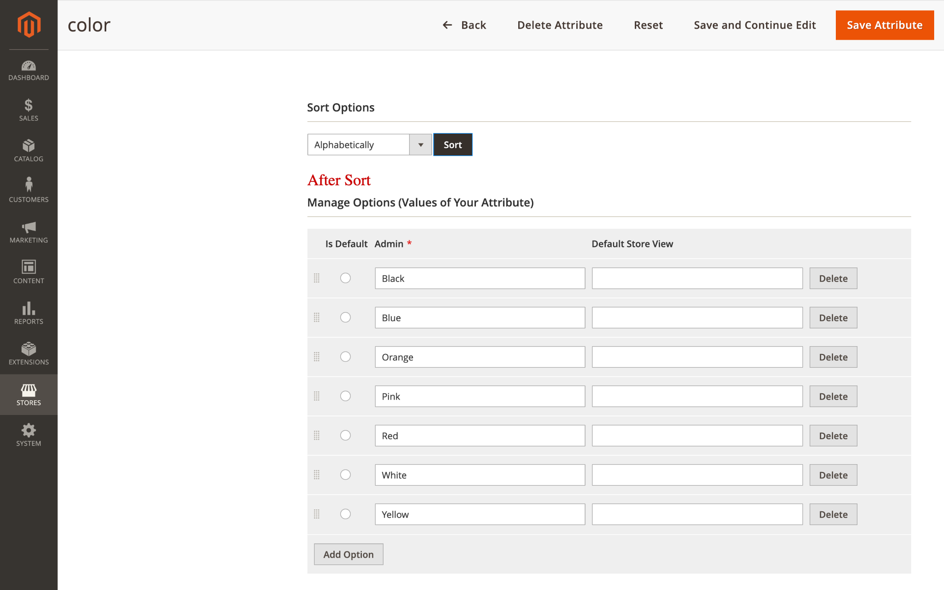 Sorted Product Attribute Options